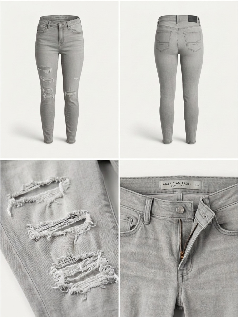 American Eagle Hi-Rise Jegging Size 6 Regular Gray Distressed Ripped Jeans AE